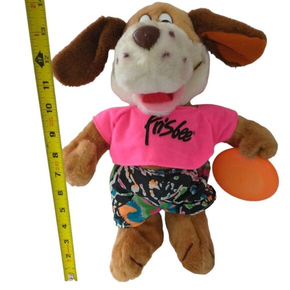 Frisbee Dog Stuffed Animal Plush Neon Promotional Pmi Toys Kransco Wham O 1991. - Picture 2 of 16